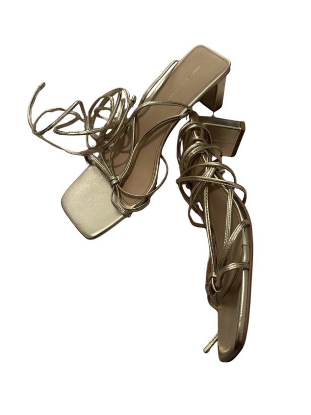 Fashion to Figure Metallic Gold Lace-Up Block Heel Sandals